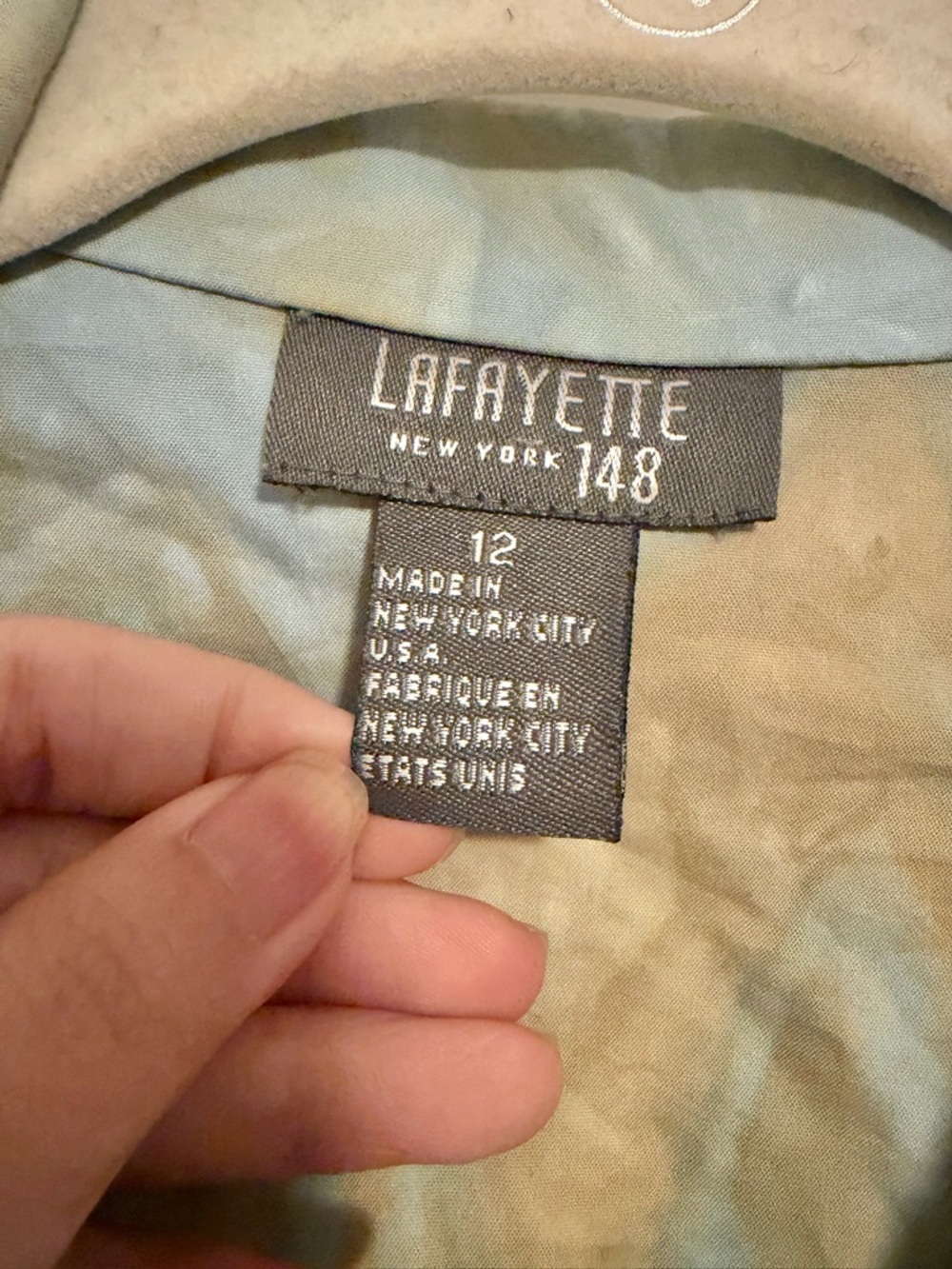 Lafayette‎ 148 New York Button Front Blouse Top Blue Beige Print Size 12 - Picture 4 of 9